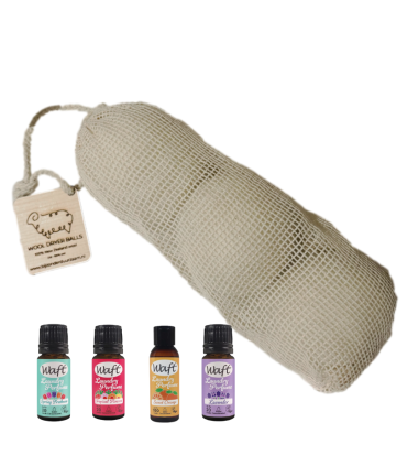 Waft Laundry Perfume 10 ml - 4 fragrances set + wool dryer balls